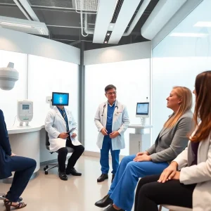 Medical professionals discussing the EsoGuard test at Hoag Hospital.