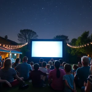 Families enjoying a movie under the stars at Free Movie Mondays