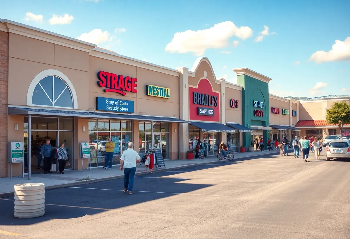 Exterior view of Fullerton Metrocenter retail complex, bustling with activity