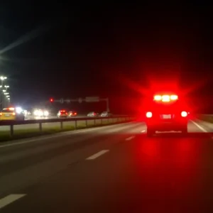 Highway scene with emergency response lights