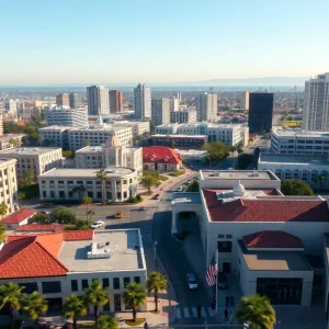 Cityscape of Huntington Beach with civic buildings