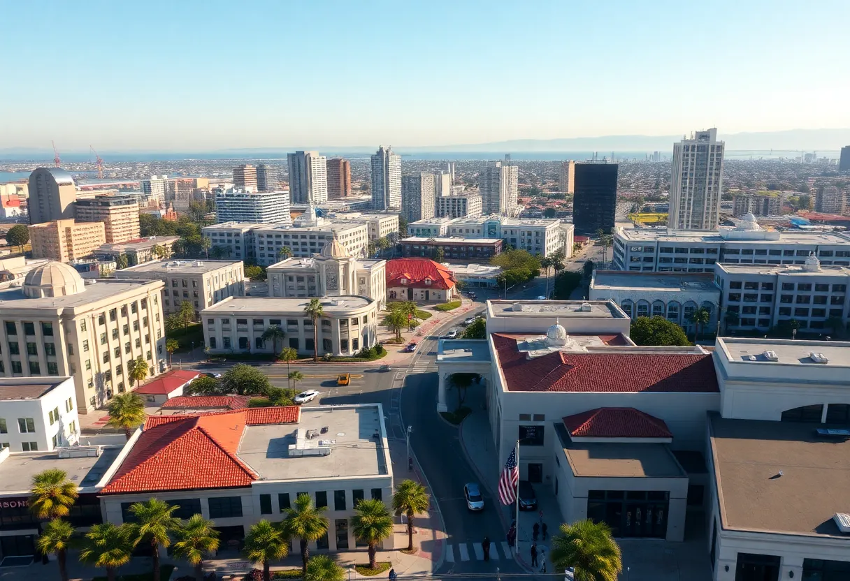 Cityscape of Huntington Beach with civic buildings