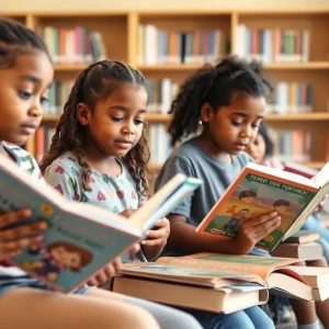 Children reading at Huntington Beach Library