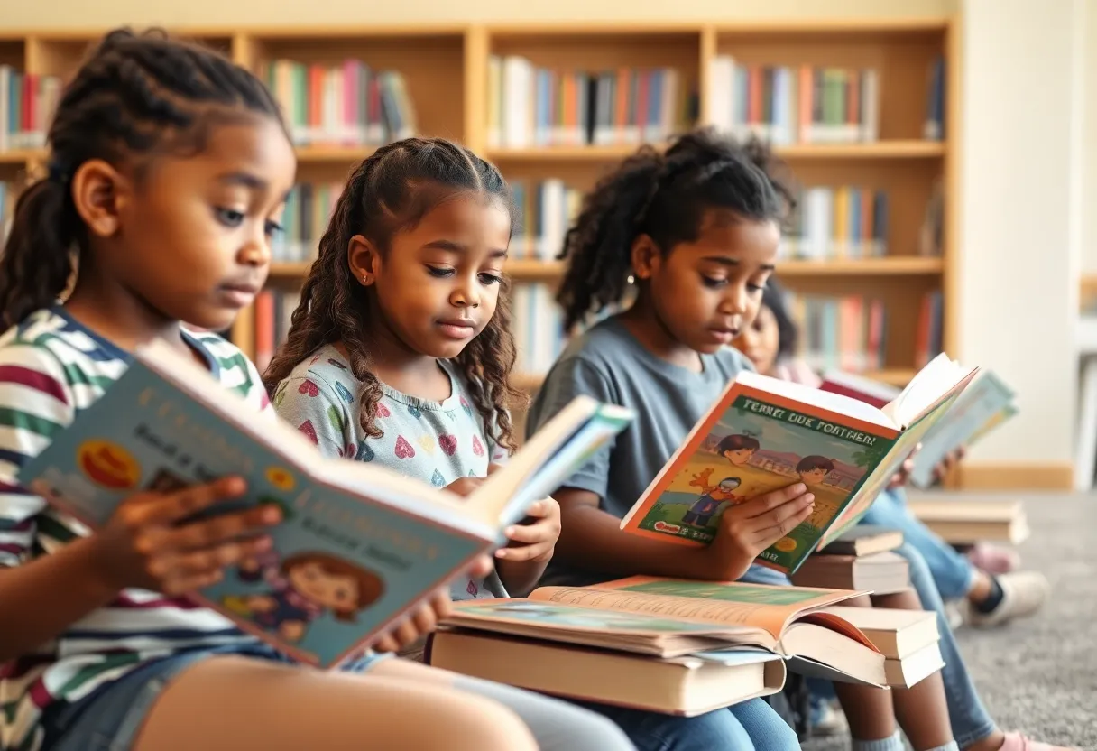 Children reading at Huntington Beach Library