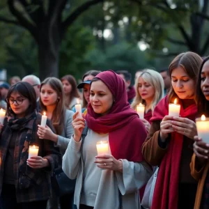 Community attendees at an interfaith vigil in Huntington Beach