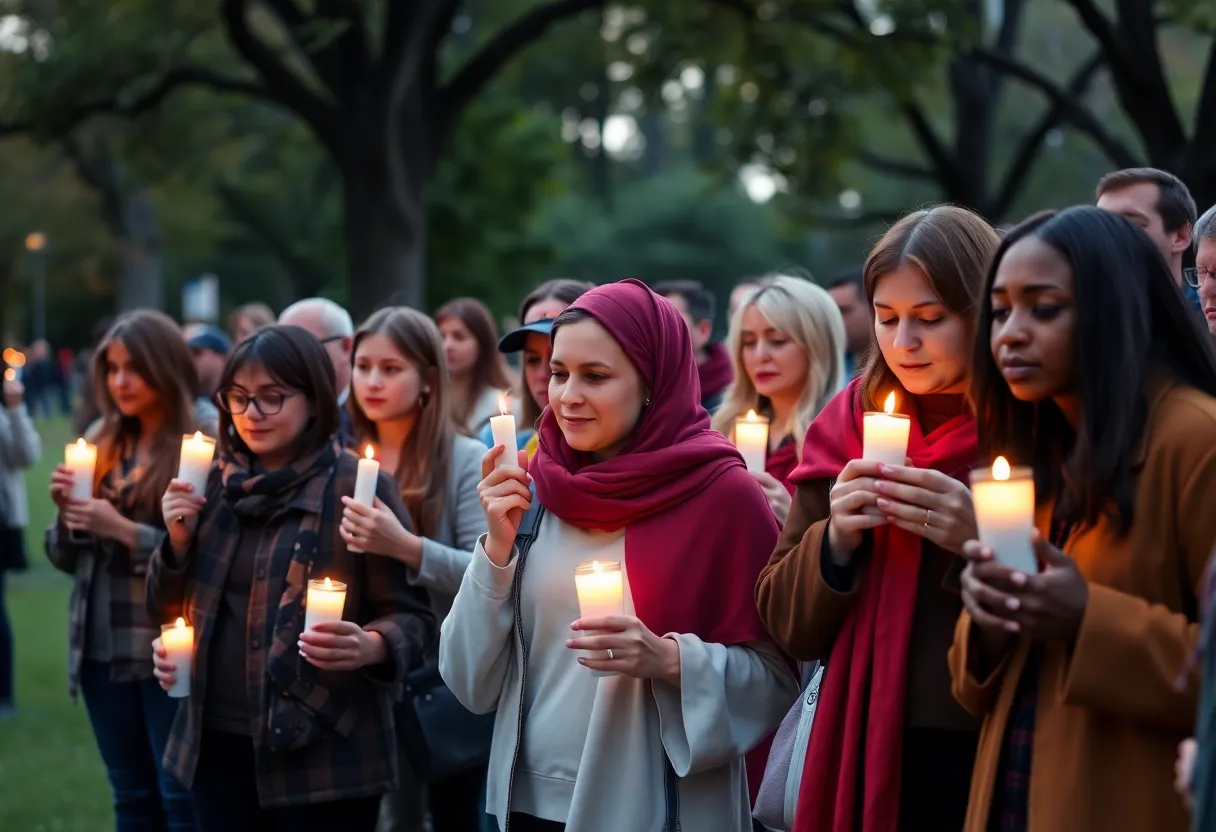 Community attendees at an interfaith vigil in Huntington Beach