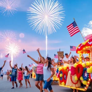 Families enjoying fireworks during Independence Day celebrations in Orange County
