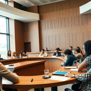 City council members and residents engaged in discussion during a city governance meeting.