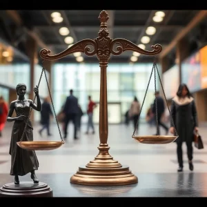 Artistic representation of justice in a community with diverse individuals
