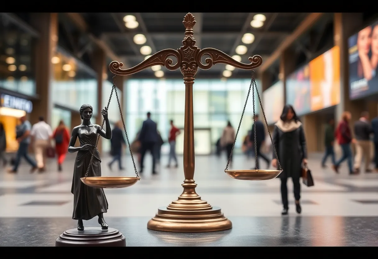 Artistic representation of justice in a community with diverse individuals