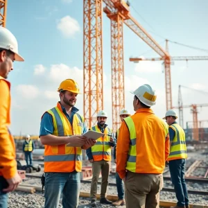 Construction workers collaborating on a heavy civil project