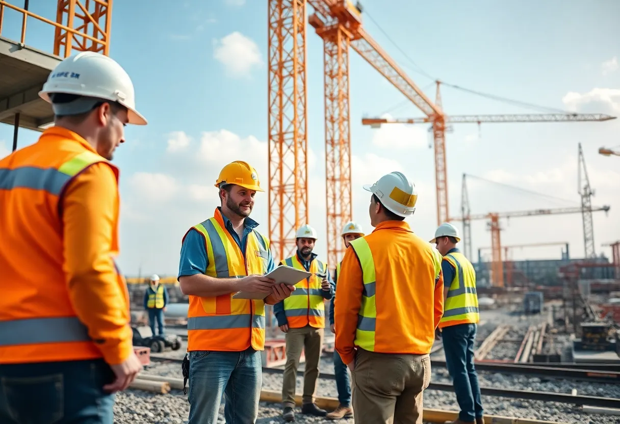 Construction workers collaborating on a heavy civil project
