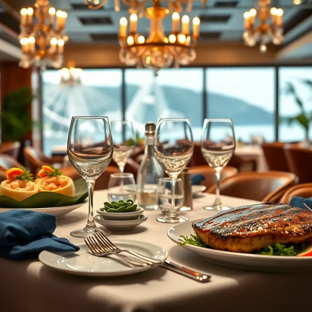 Elegant dining setup at Mastro's Ocean 48 restaurant featuring seafood dishes.