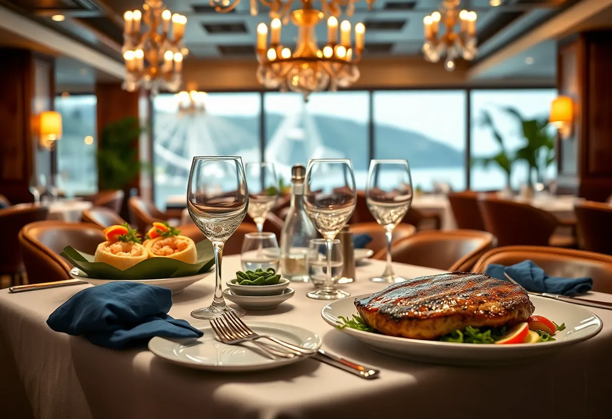 Elegant dining setup at Mastro's Ocean 48 restaurant featuring seafood dishes.