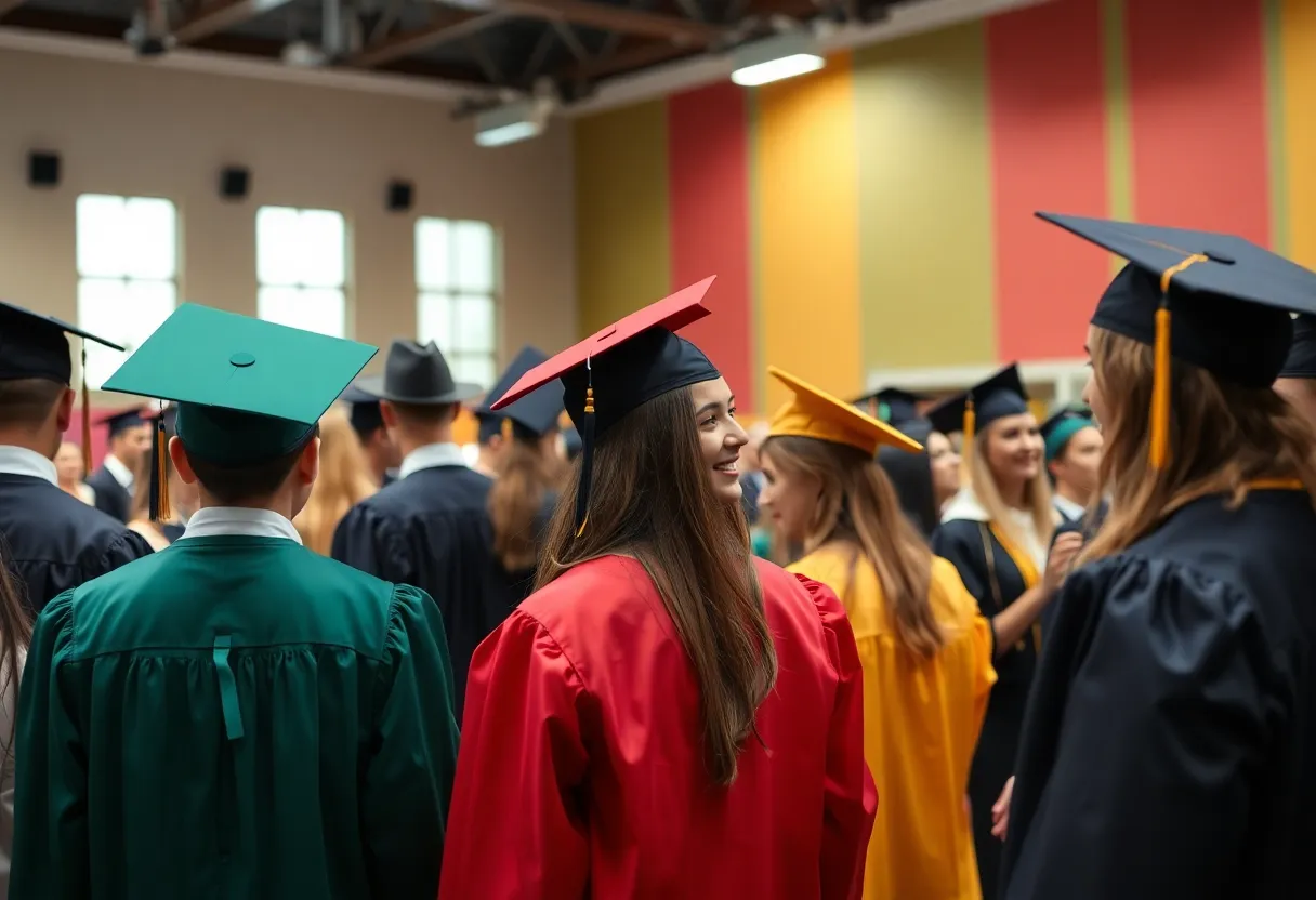 Graduation ceremony at Monte Vista High School with students celebrating.