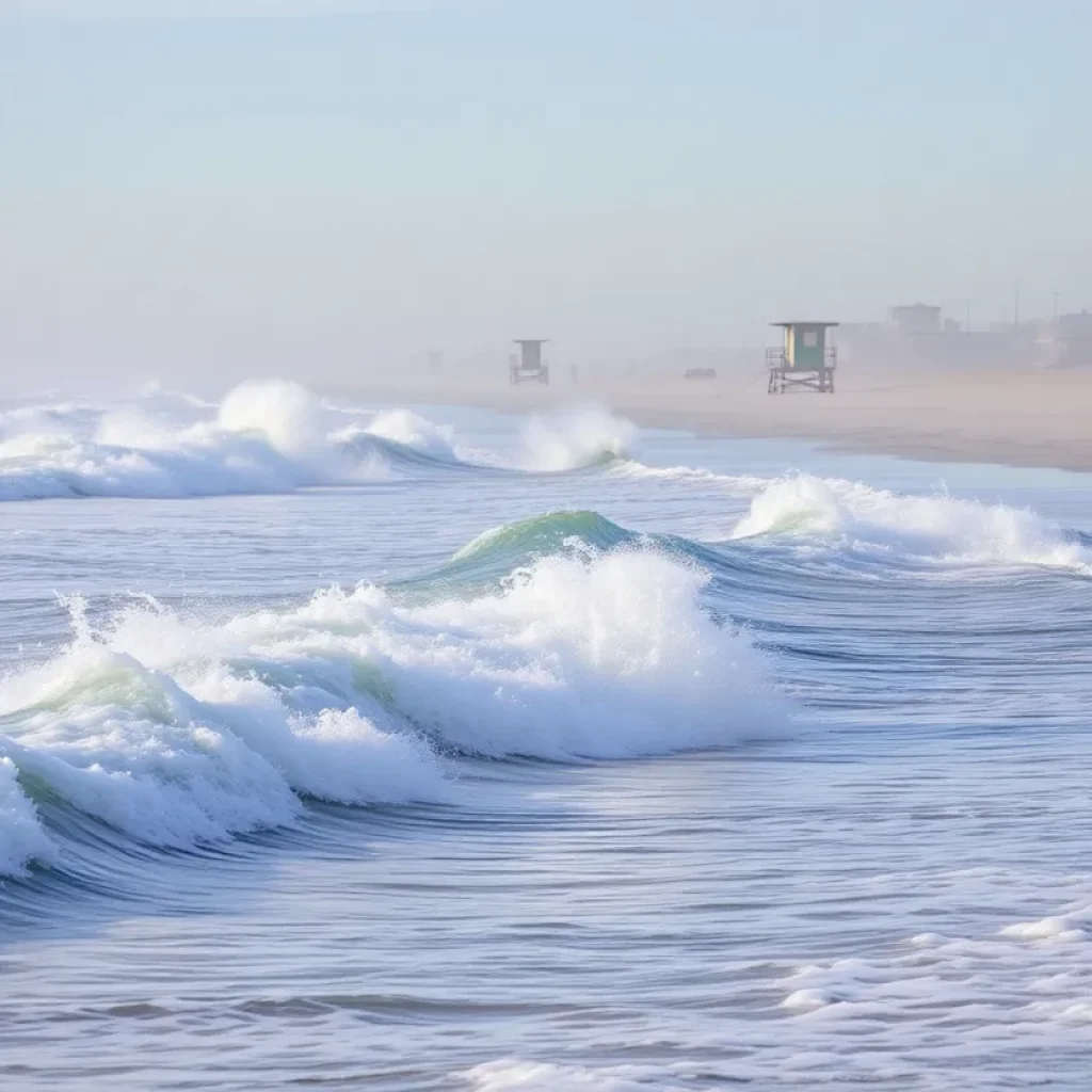 High waves crashing at Newport Beach