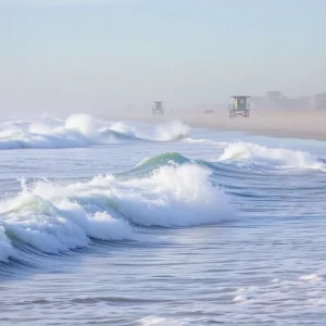 High waves crashing at Newport Beach
