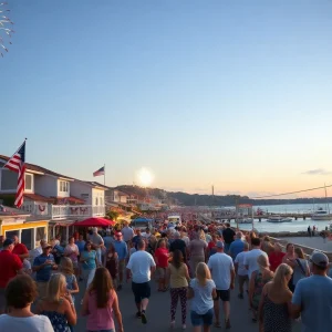 Celebration of Independence Day in Newport Beach with fireworks.