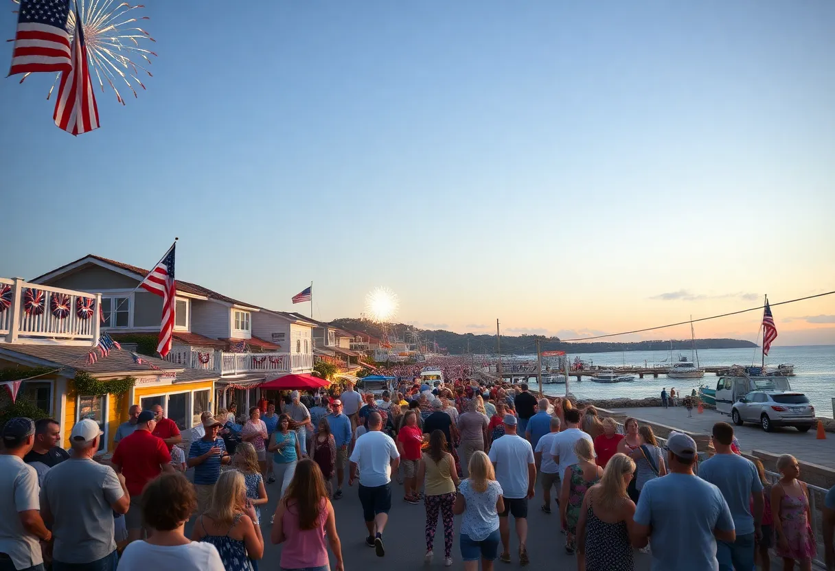 Celebration of Independence Day in Newport Beach with fireworks.