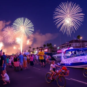 Fireworks over Newport Beach during July 4th celebration