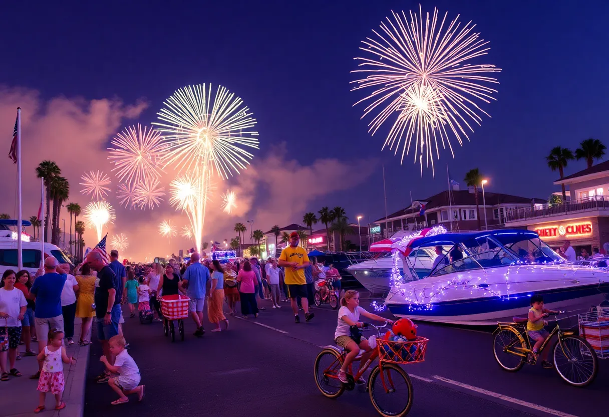 Fireworks over Newport Beach during July 4th celebration