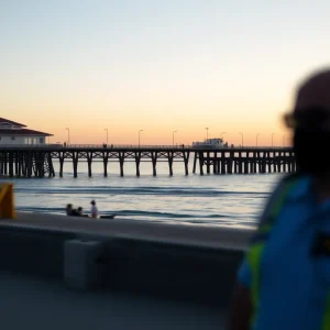 Scenic view of Newport Beach Pier during sunset