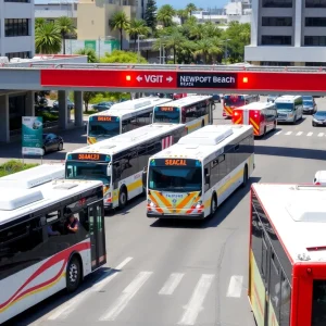 Buses and emergency vehicles at Newport Beach transportation hub