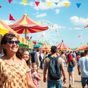 Families enjoying the OC Fair with colorful rides and food stalls