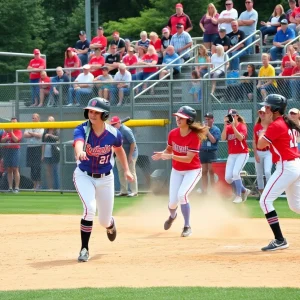 OCC softball team in action during a championship game
