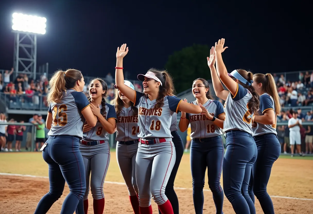 OCC softball team celebrating victory on the field