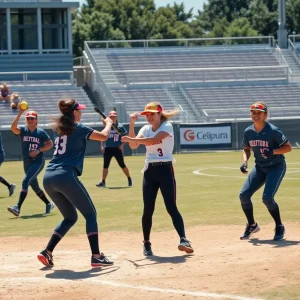 Orange Coast College softball players competing in a match