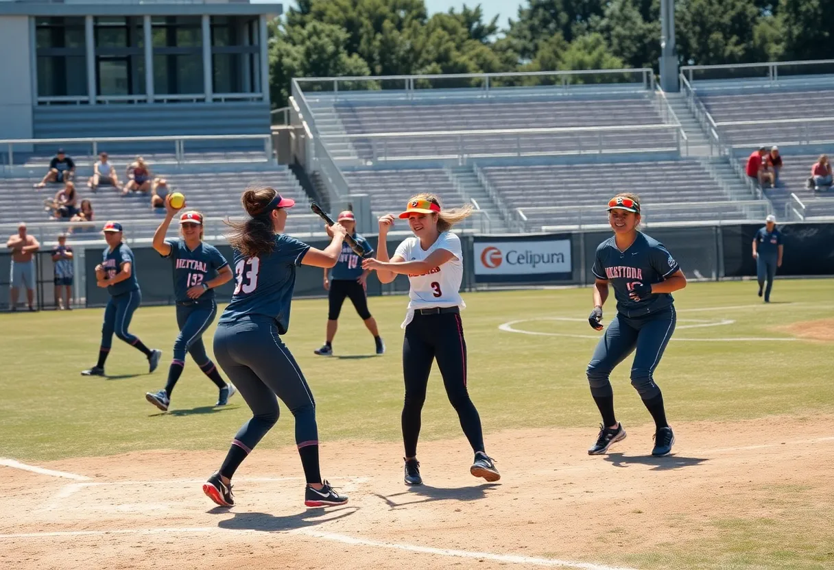 Orange Coast College softball players competing in a match