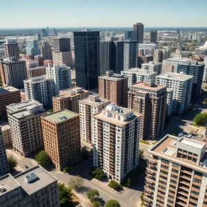 Aerial view of office buildings being converted to residential units in Orange County