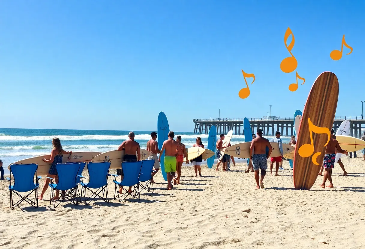 Surfers and attendees gathered for a paddle out tribute event at Huntington Beach