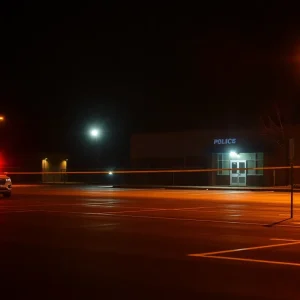 Police lights at a parking lot after a shooting incident