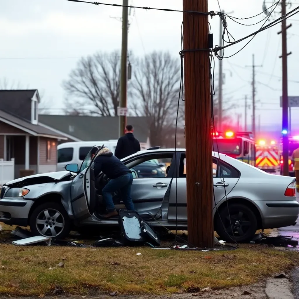 Emergency responders at the scene of a police pursuit car crash