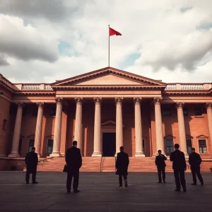Illustration depicting public corruption with empty government buildings