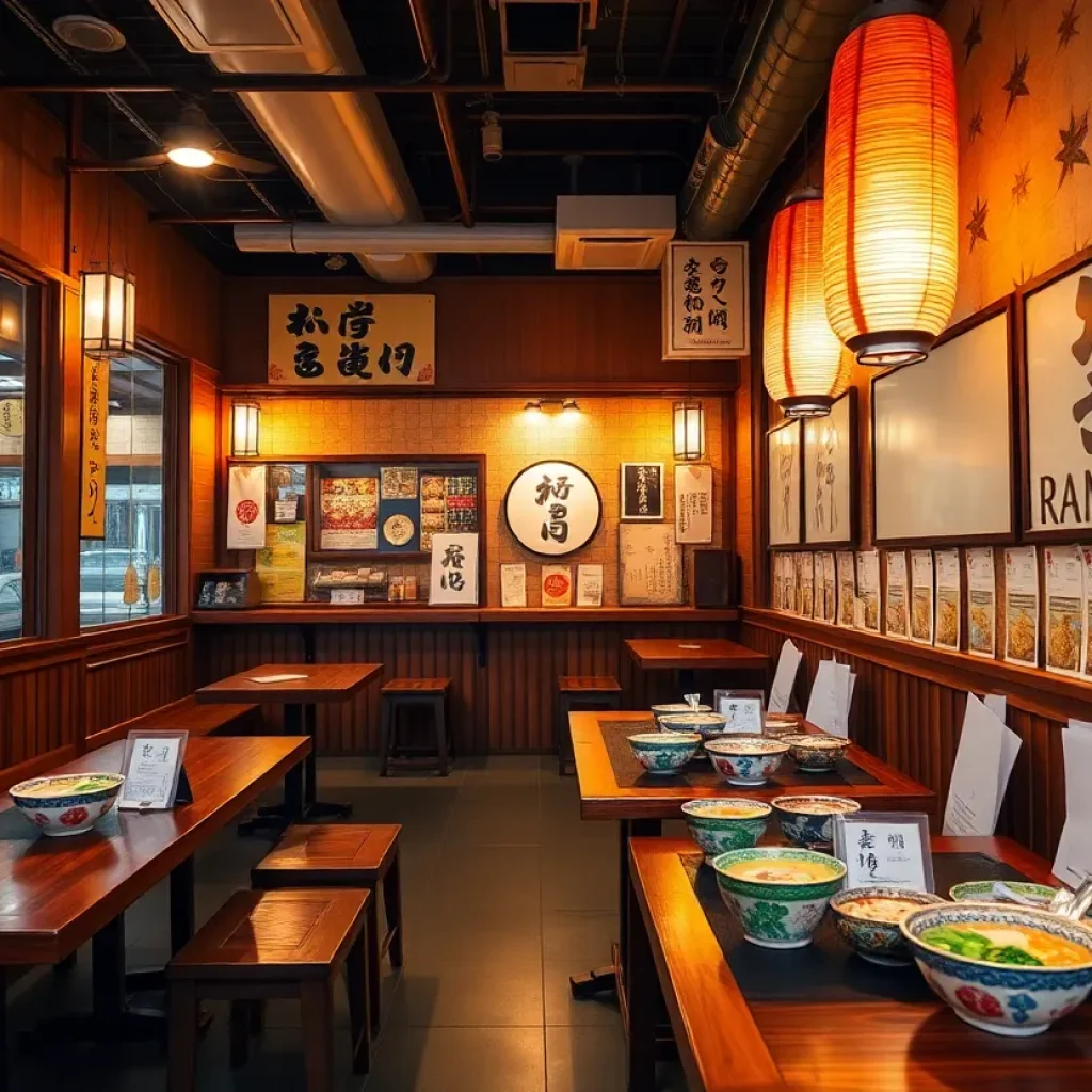 Interior of Ramen Nagi in Costa Mesa with ramen bowls and Japanese decor