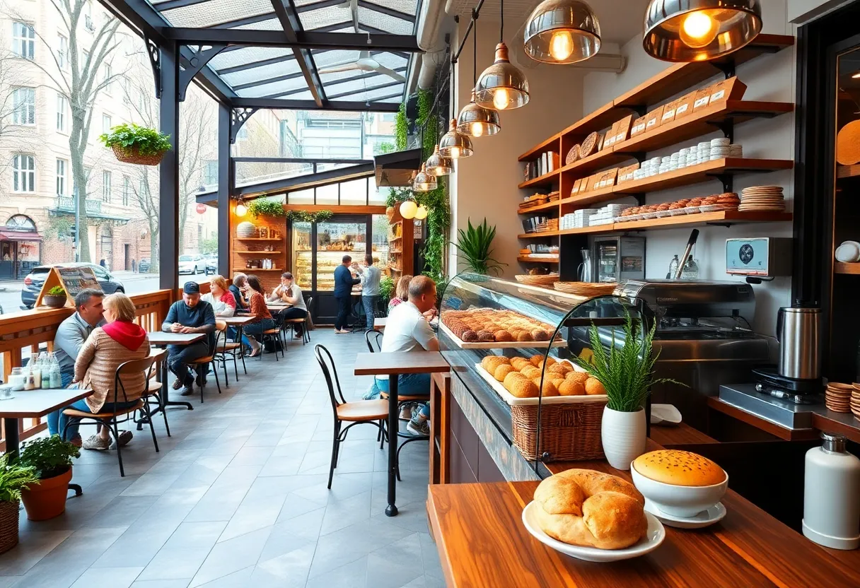 Interior view of Rye Goods Bakery showcasing baked goods and guests