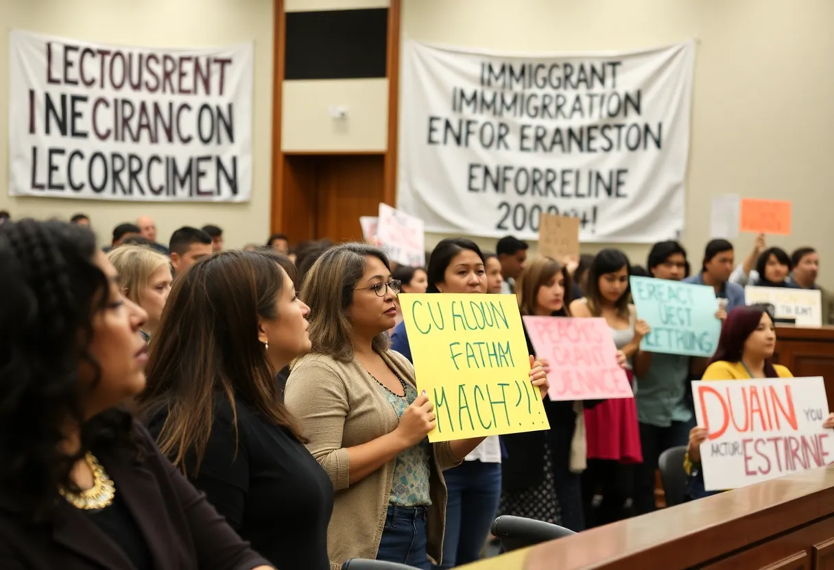 Santa Ana city council meeting addressing immigration concerns.
