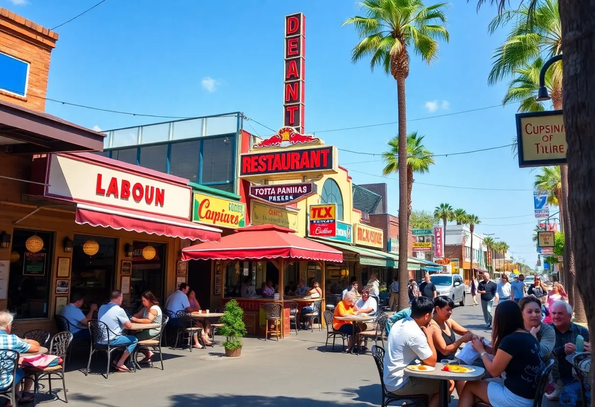 Vibrant dining scene in Santa Ana with diverse restaurants.