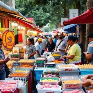 Community members at a street market in Santa Ana, supporting local vendors.