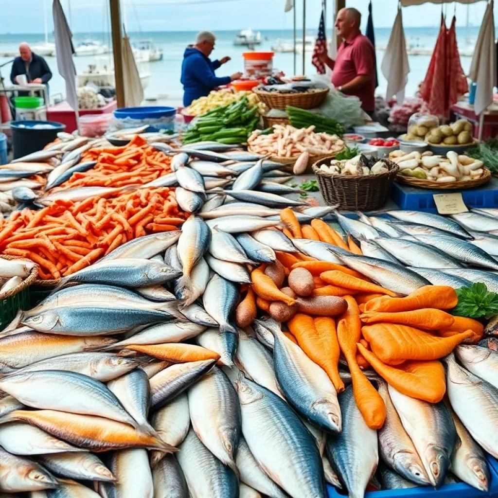 Fresh seafood display at Santa Monica Seafood market
