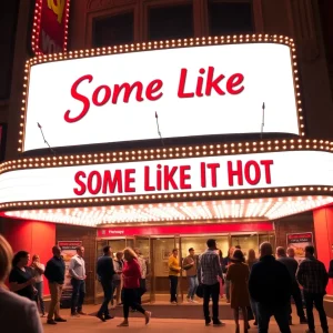 Audience entering the Segerstrom Center for the Arts for Some Like It Hot musical.