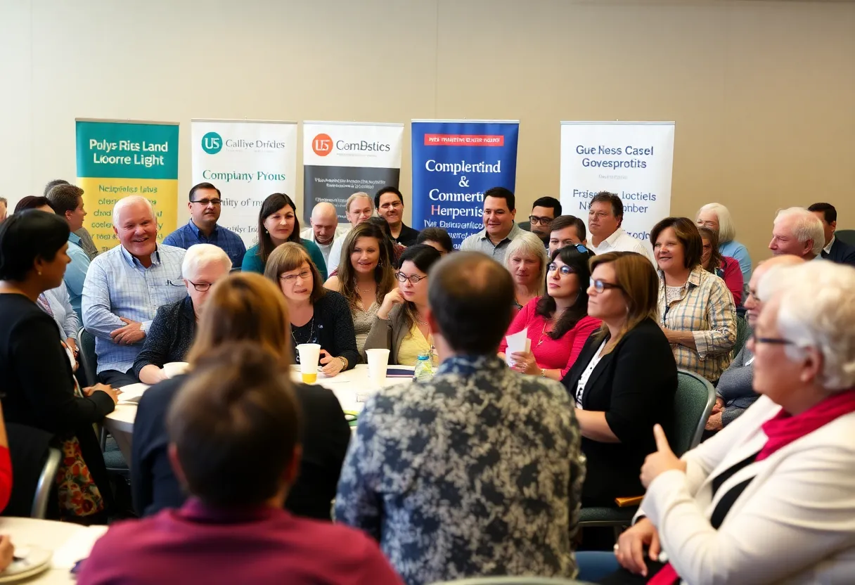 Community members at the State of the City luncheon discussing nonprofit contributions.