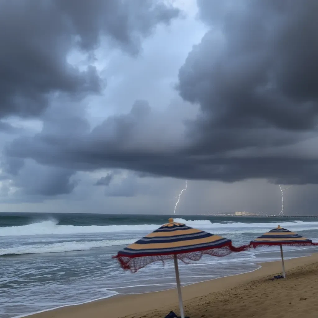 Lightning strikes over Newport Beach coastline