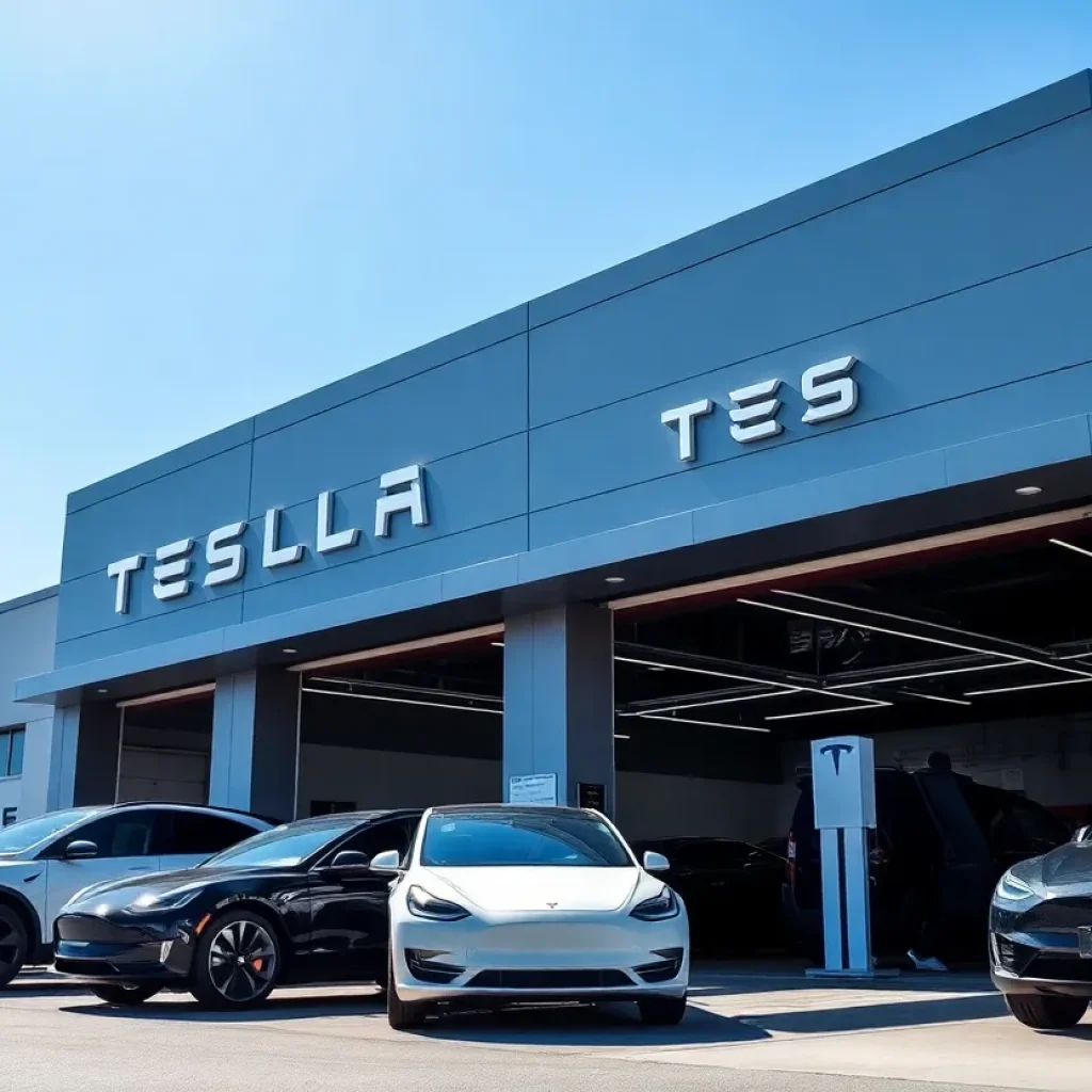 Exterior of Tesla Collision Center in Irvine, California