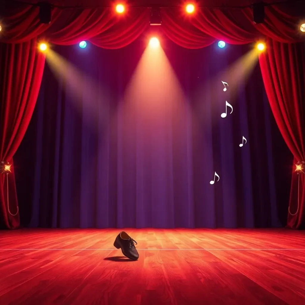 Stage setup for a Broadway performance with tap shoes