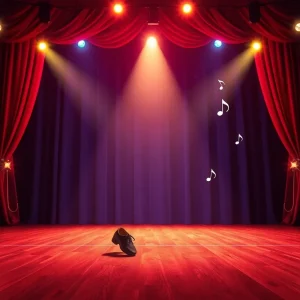 Stage setup for a Broadway performance with tap shoes