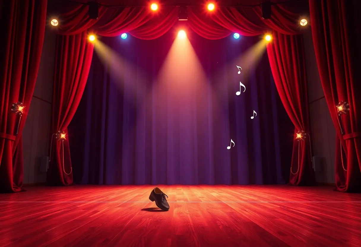 Stage setup for a Broadway performance with tap shoes